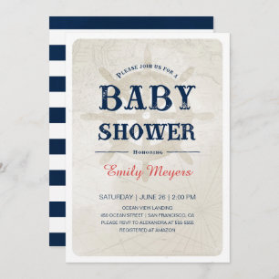 Invitation nautique de baby shower de bleu marine