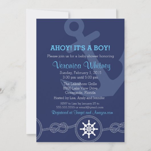 Invitation nautique de baby shower, oh ! Son un (Devant)