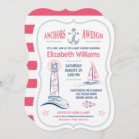 Invitation nautique de douche de bébé (Devant / Derrière)