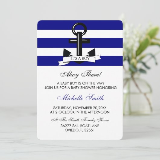 Invitation nautique de douche de bébé de marine (Debout devant)