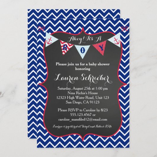 Invitation nautique de douche de bébé de tableau (Devant / Derrière)