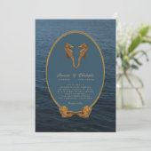 Invitation Nautique Gold Seahorse Danse Plage Mariage (Debout devant)
