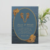 Invitation Nautique Gold Seahorses Sea Snails Beach Mariage (Debout devant)