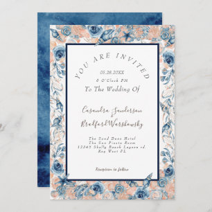 Invitation Nautique Mariage Beach Sea Shell Flowers Rose Mari