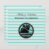 Invitation Nautique Mariage Lt Bleu Bleu Bleu Stripe SQ (Devant / Derrière)