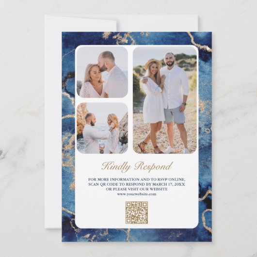 Invitation Nautique Marine Blue Starfish Photo QR Code Mariag (Dos)