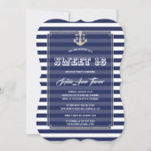 Invitation Nautique Marine Stripes Silver Sweet 16 Party (Devant)