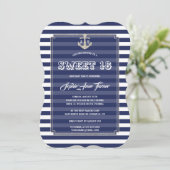 Invitation Nautique Marine Stripes Silver Sweet 16 Party (Debout devant)