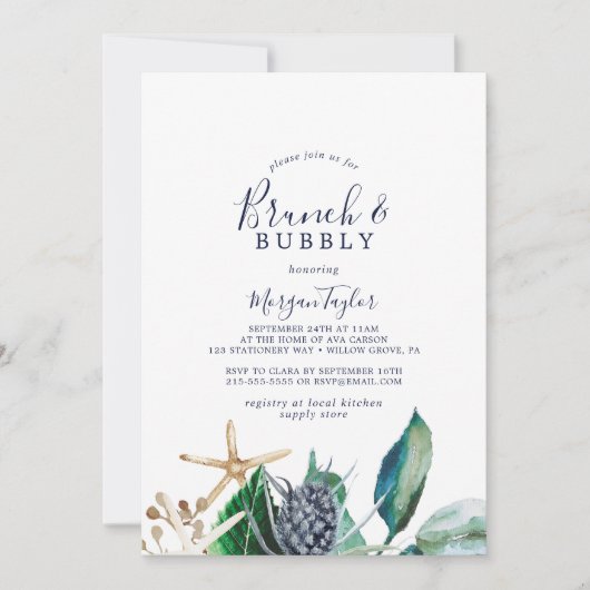 Invitation Nautique moderne | Brunch verdoyant et bulle (Devant)