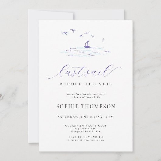 Invitation Nautique moderne Dernière voile Bateau à voile Bac (Devant)