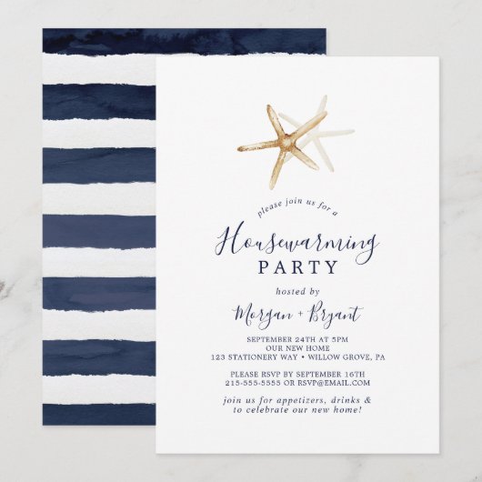 Invitation Nautique moderne | Fête de réchauffement de la mer (Devant / Derrière)