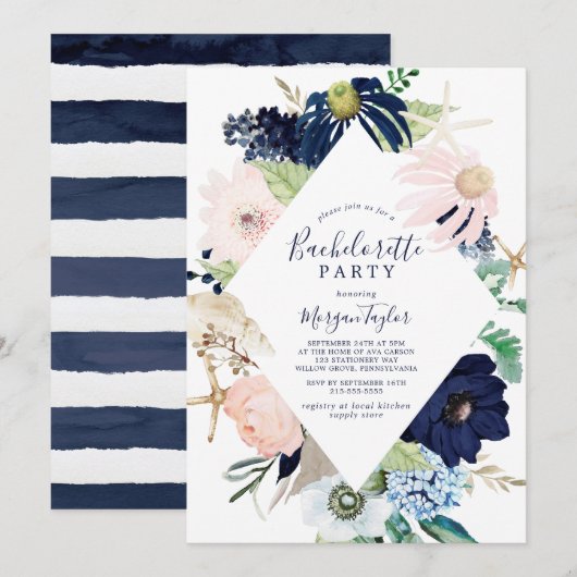 Invitation Nautique moderne | Floral Bachelorette Party (Devant / Derrière)