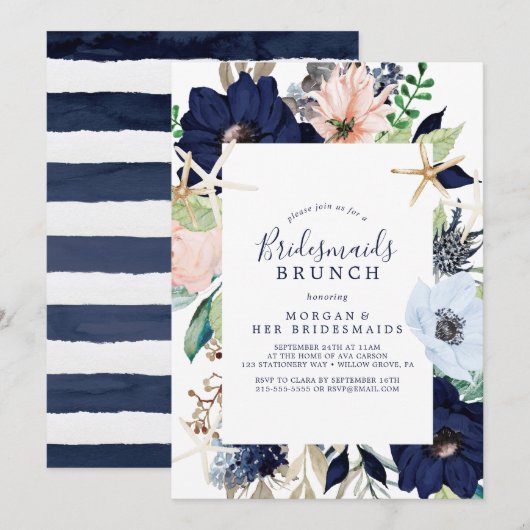 Invitation Nautique moderne | Floral Bridesmaids Brunch (Devant / Derrière)