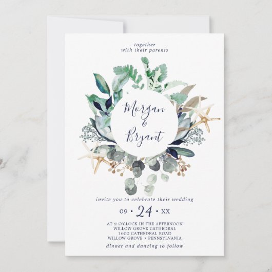 Invitation Nautique moderne | La verdure en un seul Mariage (Devant)