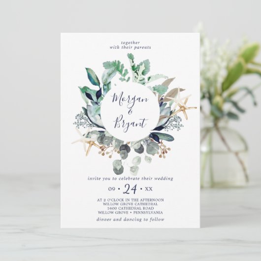 Invitation Nautique moderne | La verdure en un seul Mariage (Debout devant)