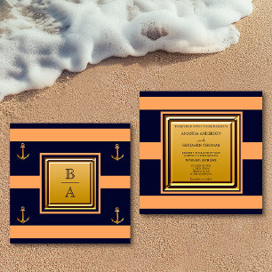 Invitation Nautique Navy Bleu Orange Rayures Ancre Mariage I