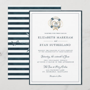 Invitation Nautique Navy & Mariage Blanc Ancré dans l'Amour