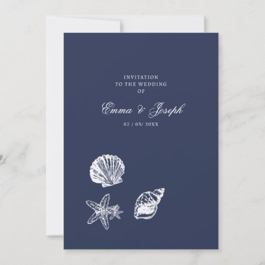 Invitation Nautique Océanique classique bleu marine foncé ble (Dos)