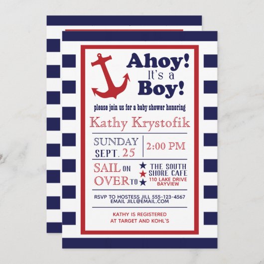 Invitation Nautique Personnalisable Bébé garçon do (Devant / Derrière)