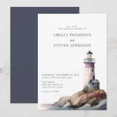 Invitation Nautique, phare | Mariage maritime (Devant / Derrière)