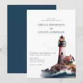Invitation Nautique, phare | Mariage maritime (Devant / Derrière)