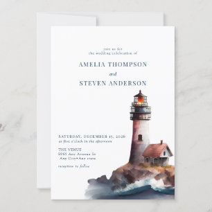 Invitation Nautique, phare Mariage maritime