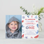 Invitation Nautique / Plage Rouge Blanc Bleu 1er anniversaire (Debout devant)