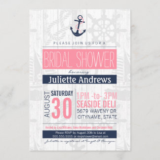 Invitation nautique, rose et bleu marine