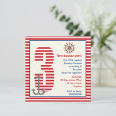 Invitation Nautique rouge, voilier blanc 3e anniversaire (Debout devant)