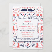 Invitation Nautique Un an Anniversaire Marine corallienne (Devant)