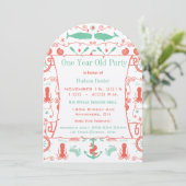 Invitation Nautique Un Anniversaire Coral Mint (Debout devant)