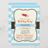 Invitation Navire d'espace de roquette rouge; Bleu clair (Devant / Derrière)