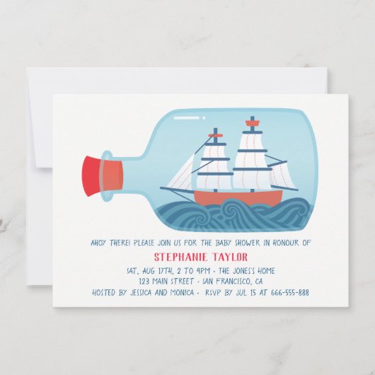 Invitation Navire Nautique Dans Une Bouteille Bébé Douche Inv (Devant)