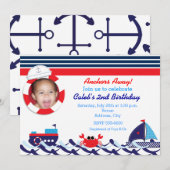 Invitation Navire nautique Navire Marine Stripe Photo Invitat (Devant / Derrière)