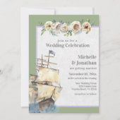 Invitation Navire nautique - Sage et Lavender Floral Mariage (Devant)