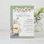 Invitation Navire nautique - Sage et Lavender Floral Mariage (Debout devant)
