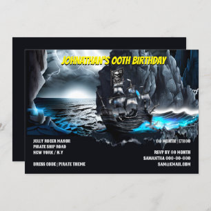 Invitation Navire pirate nautique nuit mer lune montagnes
