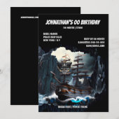 Invitation Navire pirate nuit mer trésor jolly roger grotte (Devant / Derrière)