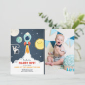 Invitation Navire spatial extra-atmosphérique Boy 1er anniver (Debout devant)