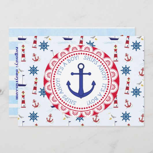 Invitation Navires Ahoy, C'est un garçon, Baby shower Invitat (Devant / Derrière)