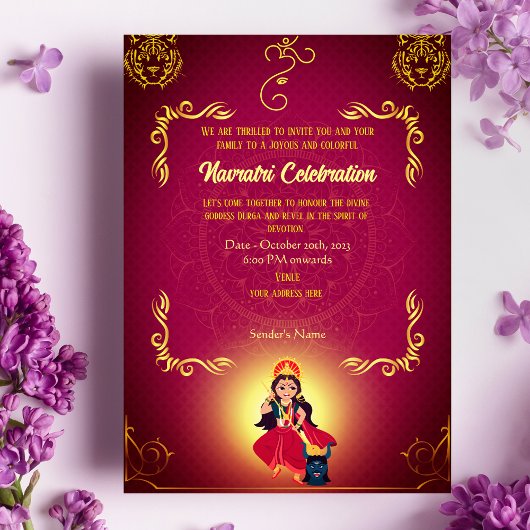 Invitation Navratri Durga Puja Célébration D'Éléments D'Or En