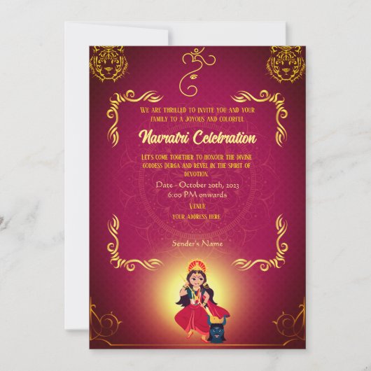 Invitation Navratri Durga Puja Célébration D'Éléments D'Or En (Devant)