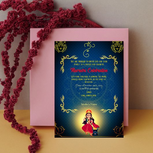 Invitation Navratri Durga Puja Célébration d'éléments dorés