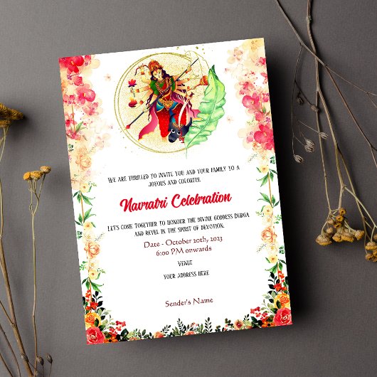 Invitation Navratri Durga Puja Célébration Florale