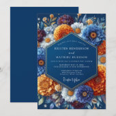 Invitation Navy Amber Autumnal Wedding (Devant / Derrière)