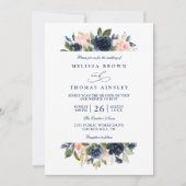 Invitation Navy and Blush Rustic Elegant Chic QR Code Wedding (Devant)
