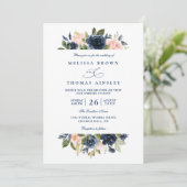 Invitation Navy and Blush Rustic Elegant Chic QR Code Wedding (Debout devant)