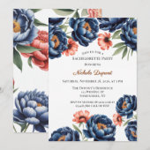 Invitation Navy and Burnt Orange Floral Bachelorette Party (Devant / Derrière)