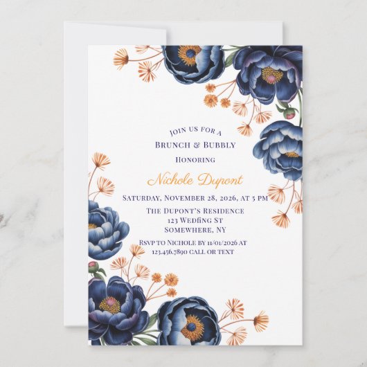 Invitation Navy and Burnt Orange Floral Brunch & Bubbly (Devant)