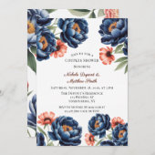 Invitation Navy and Burnt Orange Floral Couples Shower (Devant / Derrière)